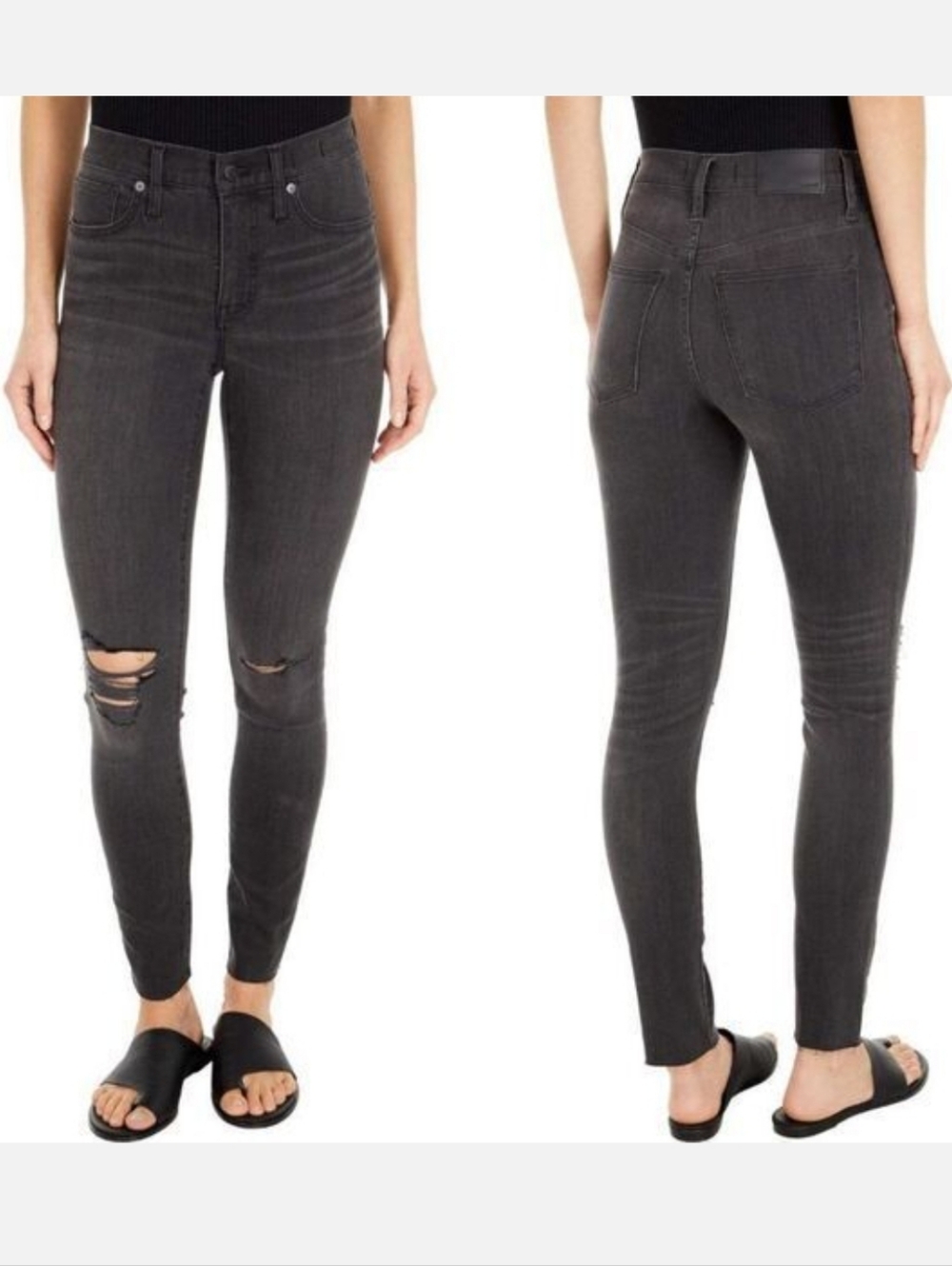 Madewell 9" Mid-Rise Black Sea Wash Distressed Skinny Jeans